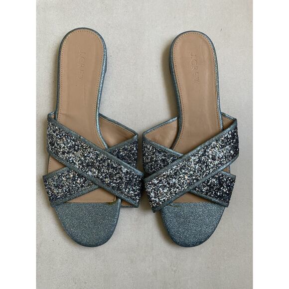 J. Crew Sandals Flats Shoes Cora CrissCross Glitter FLAW - Picture 2 of 13